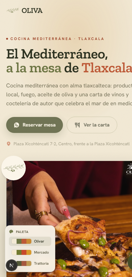 Captura móvil real del sitio de Oliva